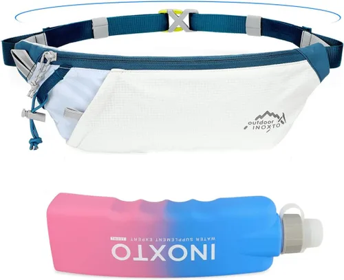 Miniatura 13 de INOXTO Cinturón delgado para correr con riñonera para mujeres y hombres, bolsa deportiva de cintura con botella de agua de 300ml para correr