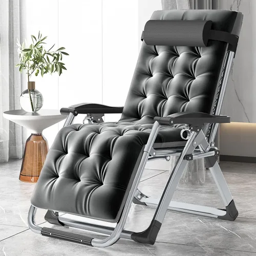 Miniatura 9 de MOPHOTO Cómoda silla plegable para sala de estar, silla reclinable plegable con colchón para interiores y exteriores, silla de ocio, sillas negro