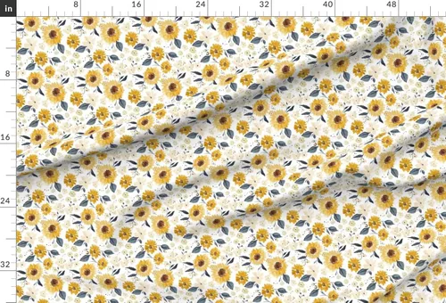 Miniatura 2 de Spoonflower Tela - Verano Girasol Otoño Mostaza Oro Otoño Acuarela Floral Impreso en Tela de Gasa Cuarto Grasa - Costura Ropa de Moda Vestidos