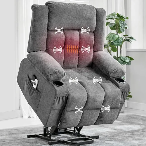 Miniatura 10 de Silla reclinable mecedora para adultos, giratoria de 360°, con portavasos y asiento profundo tapizado, de piel sintética, cómodo sofá individual