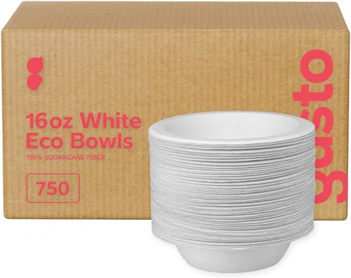 Miniatura 9 de GUSTO Platos de papel de caña de azúcar 100% compostables, resistentes, ecológicos, biodegradables, blancos, 9 pulgadas, caja de 500