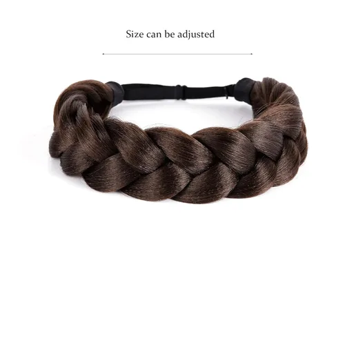Miniatura 2 de Diadema trenzada bohemia de gran tamaño, trenzas anchas clásicas, correa elástica ajustable, peluca sintética, trenzas para mujer, accesorios