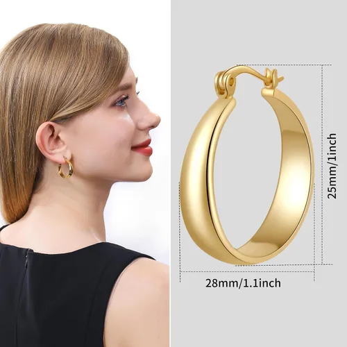 Miniatura 4 de ToHeart Aretes de aro de oro de 14 quilates para mujer, aretes de aro rectangulares chapados en oro pequeños