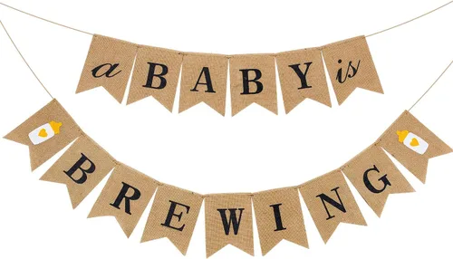Boao Pancarta con texto en inglés "A Baby Is Brewing", decoración de fiesta de pañales, pancarta temática de café para baby shower para celebración