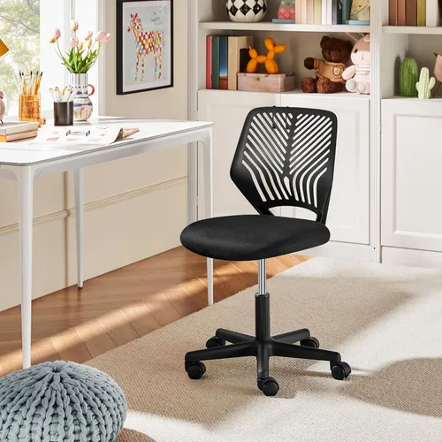 Miniatura 6 de Topeakmart Silla de oficina sin brazos, silla de estudio de computadora giratoria ajustable de malla para espacios pequeños, color negro