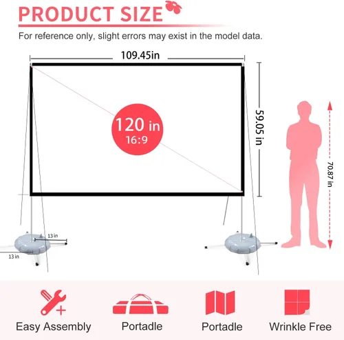 Miniatura 4 de Pantalla de proyector con soporte de 120 pulgadas: Pantalla de proyección plegable y portátil 16:9 4K HD Pantalla de película ligera sin arrugas