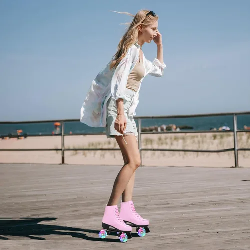 Miniatura 5 de XUDREZ Roller Skates for Women Men Cozy PU Leather High-top Roller Skates for Beginner Double-Row PU Wheels, Professional Indoor Outdoor Roller