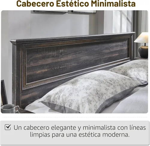 Miniatura 6 de T4TREAM Cama Queen de granja con cabecera y banco de almacenamiento, cama de plataforma de madera rústica con baúl de almacenamiento de 64 pulgadas