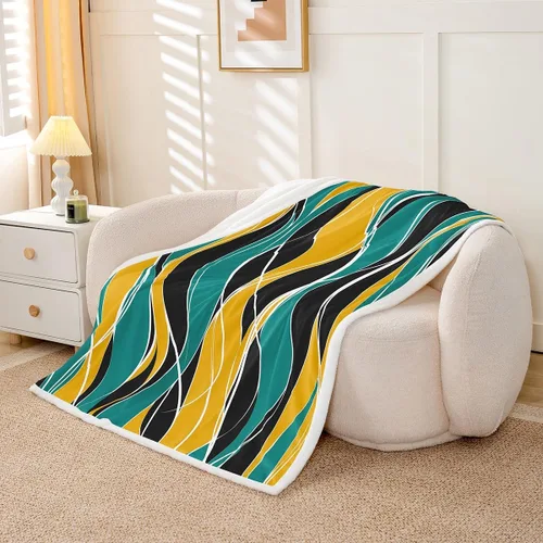 Miniatura 2 de Erosebridal Manta de sherpa moderna para niños y adolescentes, color naranja, verde azulado, negro, manta para silla, manta de forro polar con rayas