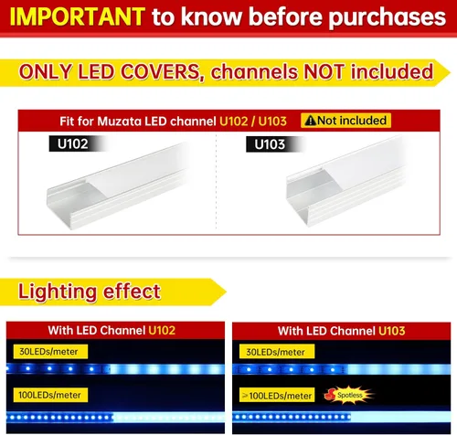 Miniatura 2 de Muzata 30M/100FT de cubierta LED de plástico sin costuras blanca lechosa anti-UV continua para el canal Muzata U102 U103 LC22 WW 30M de longitud