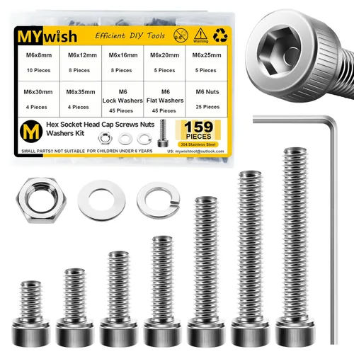 Miniatura 11 de Mywish Kit surtido de 380 tuercas y tornillos M4, 304 tornillos métricos, tornillos métricos, tornillos métricos, arandelas de bloqueo plano y SIiver