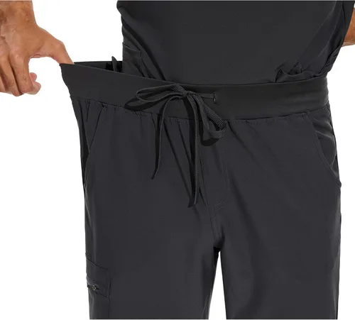 Miniatura 6 de COZYFIT Conjunto de ropa quirúrgica para hombre camiseta elástica con cuello en V y pantalón deportivo con 8 bolsillos, cintura de yoga, ropa