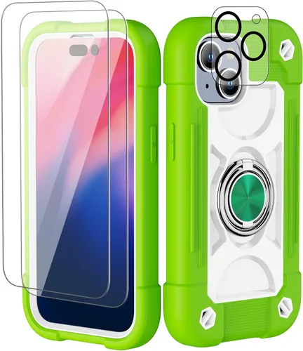 Miniatura 151 de Funda para iPhone 11 de 6.1 pulgadas con soporte de anillo, con 2 protectores de pantalla de vidrio, resistente a los golpes, resistente a
