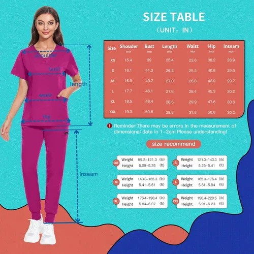Miniatura 39 de VIAOLI Conjunto de ropa quirúrgica para mujer, camiseta con cuello en V y pantalones médicos tipo cargo para mujer, 10 bolsillos