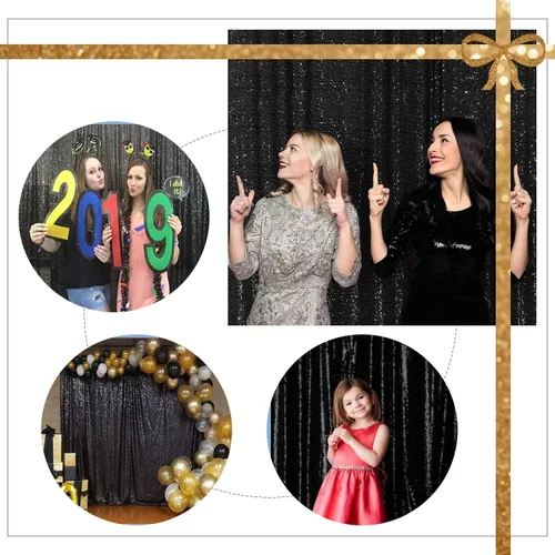 Miniatura 9 de Poise3EHome Telón de fondo de lentejuelas negras, cortina de fondo de lentejuelas de 8 x 10 pies para decoración de fiestas Negro