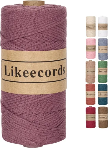 Miniatura 54 de Likeecords Cuerda de algodón 100% hilo de ganchillo de 0.079 pulgadas, cuerda trenzada de macramé, cuerda de macramé, hilo de ganchillo para regalo