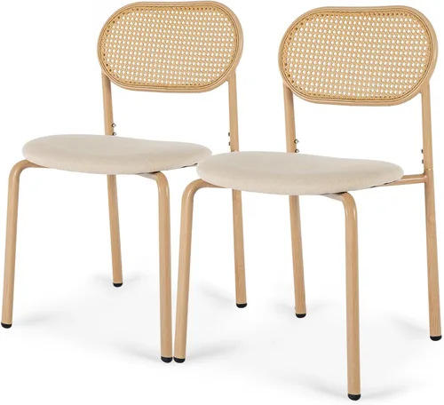 Miniatura 9 de COSVALVE Juego de 4 sillas de comedor boho con respaldo de ratán, asientos tapizados de caña y patas de metal, perfectas para cena, sala de estar