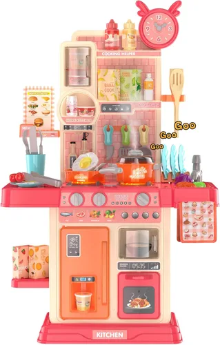 Miniatura 8 de Juego de cocina para niños pequeños, juego de cocina para niños pequeños, juguetes para niñas con estufa de cocina, vapor, fregadero y alimentos