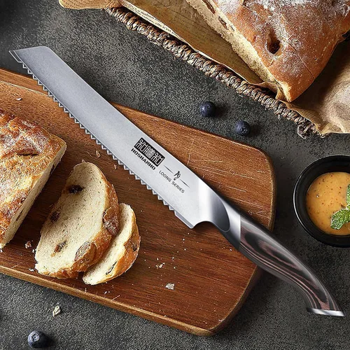Miniatura 6 de HOSHANHO Cuchillo de pan de 8 pulgadas, cuchillo de pan serrado japonés de acero inoxidable de alto carbono, cuchillo profesional para cortar pan