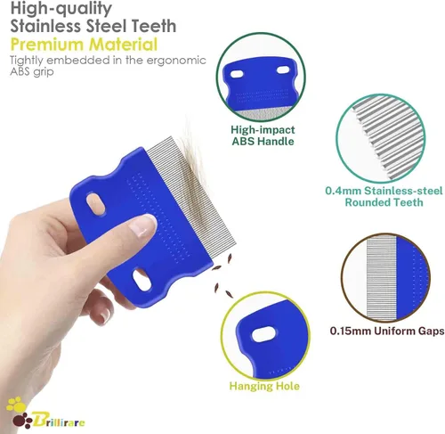 Miniatura 3 de Paquete de 4 peines para piojos de pulgas, peines de acero inoxidable para perros y gatos con dientes redondeados, removedor profesional de manchas