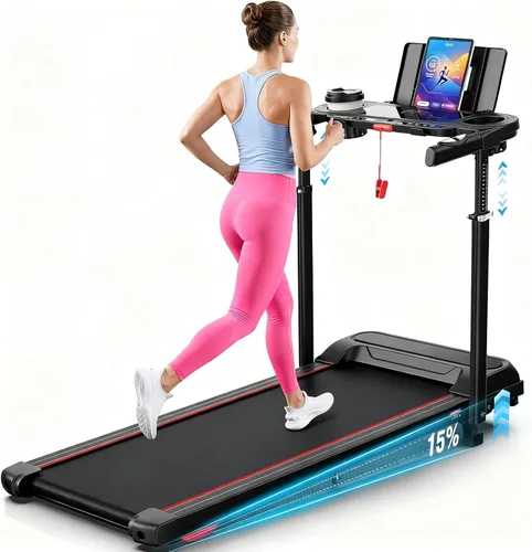 Miniatura 13 de Treadmill with Desk Workstation & Adjustable Height, 450 lbs Weight Capacity, Folding Incline Treadmill with Handle Bar, Portable Ultra-Quiet 3.5HP