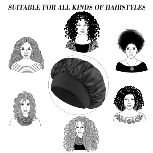 Miniatura 6 de Gorro de seda blanco para mujeres durmiendo, gorro de seda para dormir, trenzas de cabello rizado, gorra de satén grande para dormir, gorra de noche