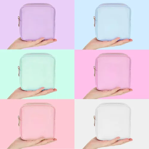 Miniatura 3 de Sweetude 6 piezas Bolsa de maquillaje de nailon, neceser de viaje con cremallera, bolsa de cosméticos de nailon para bolso, organizador
