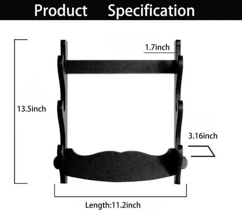 Miniatura 2 de Soporte de pared de espada de madera, 3 niveles Samurai Sword Display, Katana & Wakizashi Storage, Sword Flute Storage, Fishing Rod Storage