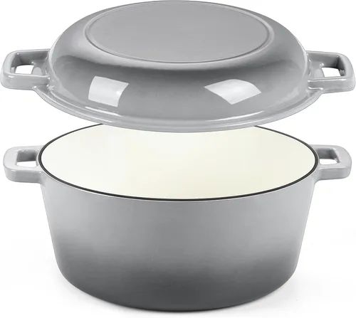 Miniatura 8 de P&P CHEF Olla de horno holandés de 5 cuartos de galón para hornear pan (Rojo), juego de olla y sartén de hierro fundido redondo con tapa 2 en 1