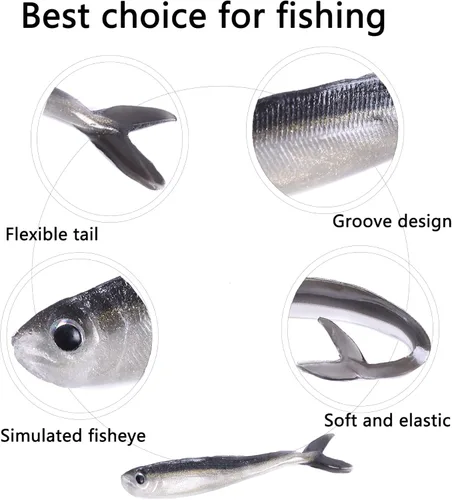 Miniatura 4 de Cebos de natación de cola de paleta, señuelos de pesca de plástico suave, cebos de natación para pesca de lubina, 30/50 piezas con caja, cebos de E