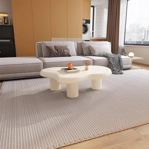Miniatura 9 de Mesa de centro en forma de nube de 46.06 pulgadas, moderna mesa de centro blanca con borde redondo con 3 patas de soporte resistentes y mesa de 3.14