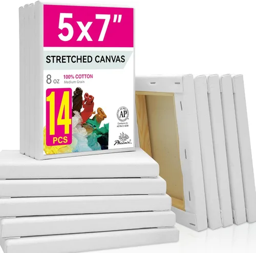 Miniatura 32 de PHOENIX Lienzo Estirado Grande para Pintura 14x18 Pulgadas/Paquete de 7 Unidades, 8 Oz Triple Imprimado Perfil de 5/8 Pulgadas 100% Algodón Lienzo