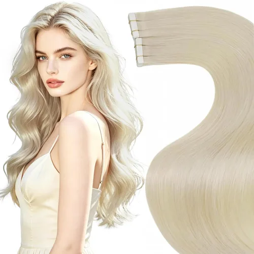 Miniatura 44 de LaaVoo Extensiones adhesivas de cabello humano real, color negro azabache, extensiones de cabello humano liso y sedoso, 10 pulgadas, 20