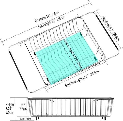 Miniatura 2 de SANNO Escurridor de platos con soporte para utensilios de acero inoxidable, escurridor grande para platos, estante expandible para fregadero o sobre