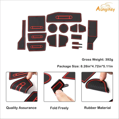 Miniatura 7 de Aunginsy Kit de alfombrillas con ranura para automóvil (15 unidades), goma, rojo y negro, compatible con Toyotaa FJ Cruiser 2007-2021, consola