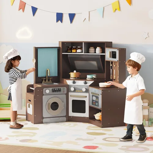 Miniatura 2 de Cocina esquinera de madera con luces y sonido, electrodomésticos completos y accesorios completos, juego de cocina para salas