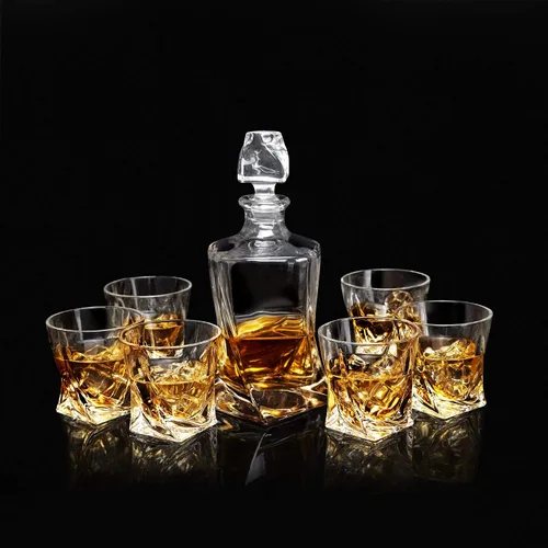 Miniatura 3 de KANARS Juego de decantador de whisky, decantador de licor de cristal de alta calidad con 6 vasos antiguos para cóctel, whisky escocés, whisky