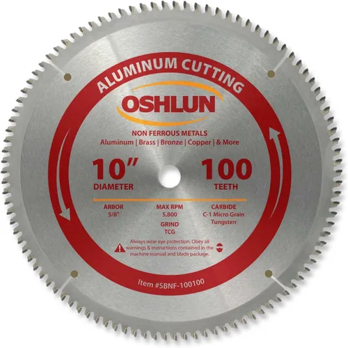 Oshlun SBNF-100100 Hoja de sierra TCG de 10 pulgadas y 100 dientes con eje de 5/8 pulgadas para aluminio y metales no ferrosos