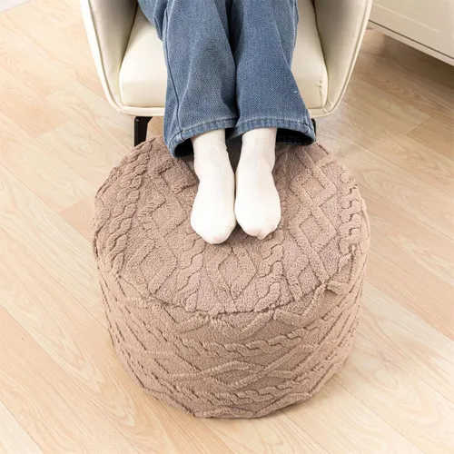 Miniatura 7 de Puf Otomano Redondo Relleno de 20x12 Pulgadas Silla Puf de Suelo para Sala de Estar y Dormitorio, Puf Otomano de Espuma Moderno, Reposapiés para Café