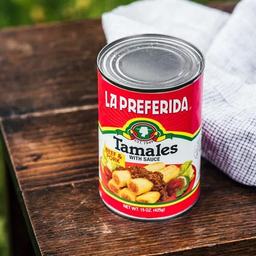 Miniatura 4 de La Preferida Tamales de carne de res y cerdo (tamales mexicanos enlatados en salsa roja) – Sin colorantes artificiales ni conservantes, solo