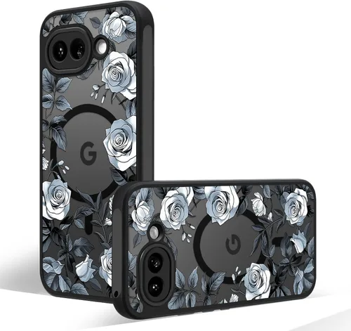 Miniatura 63 de Funda magnética para Google Pixel 10A [Compatible con MagSafe] Funda con patrón floral de flores negras para mujeres y niñas, con borde de TPU Rama