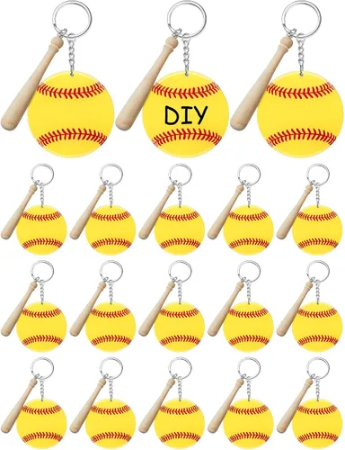 Miniatura 7 de Taiyin 18 juegos de llaveros acrílicos de béisbol y sóftbol a granel para bolsa de pelotas de bricolaje, regalos de fiesta deportiva, mini dijes