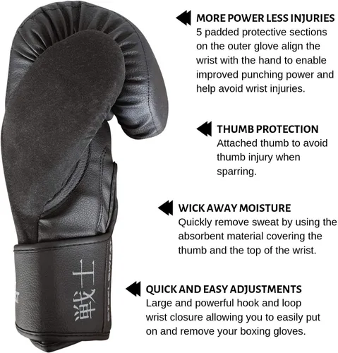 Miniatura 3 de Steel Sweat Guantes de boxeo – Guantes de entrenamiento para boxeo, sparring, kickboxing y Muay Thai – Hombres y mujeres – Senshi Black 10 oz