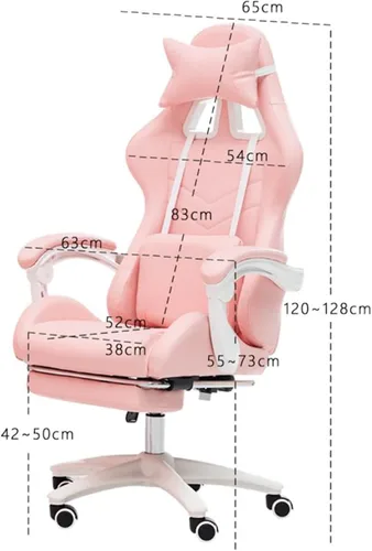 Miniatura 2 de Linda silla de juegos con reposapiés, sillas de videojuegos de respaldo alto, silla Kawaii de piel sintética con soporte lumbar y reposacabezas