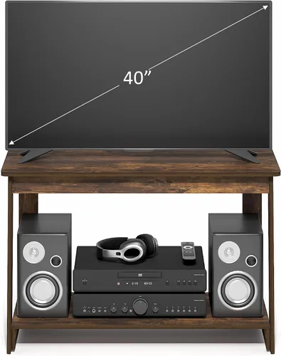 Miniatura 5 de Furinno Beginning - Soporte de TV rectangular de 2 niveles con estante abierto, consola de TV para TV de hasta 36 pulgadas, parte trasera abierta