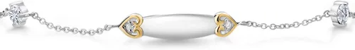 Miniatura 2 de Gem Stone King Tobillera de plata 925 y oro amarillo de 10 quilates, personalizada con diamante cultivado en laboratorio, moissanita y grabado