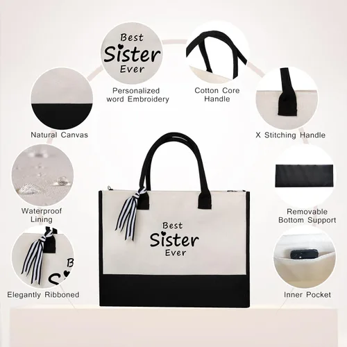 Miniatura 3 de CRSTAFU Bolsos personalizados para mujer, regalos con monograma para el día de la madre, bolsa de mano para la playa de novia, bolsa de lona