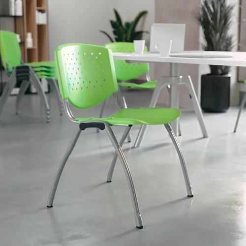 BizChair Casa y Oficina Silla de Pila de Plástico Verde con Respaldo Perforado - Silla de Invitados