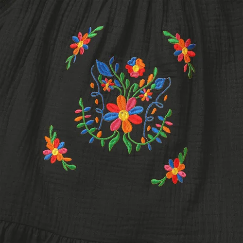 Miniatura 4 de FYMNSI Vestido floral con bordado étnico mexicano para bebé, vestido casual para niños, manga larga, volantes, playa, vacaciones, vestido de verano