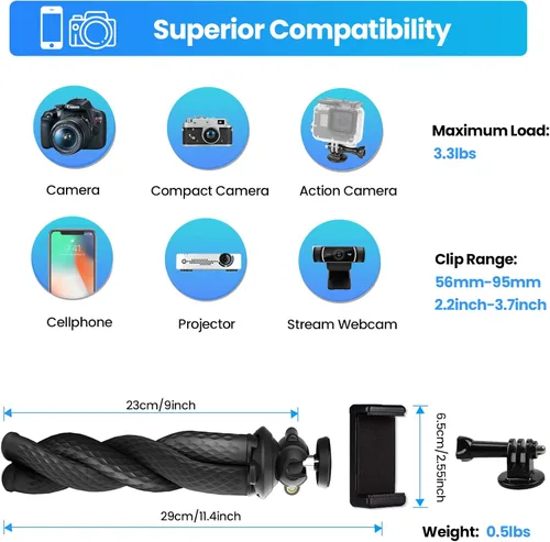 Miniatura 6 de Trípode para iPhone, trípode flexible Goocong para cámara de teléfono celular con soporte para teléfono celular Samsung Google Smartphone, cámara